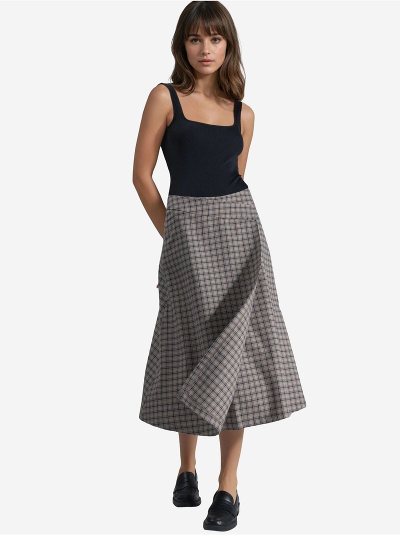 Jupe midi à carreaux taille haute hiccup Beige - Kiabi