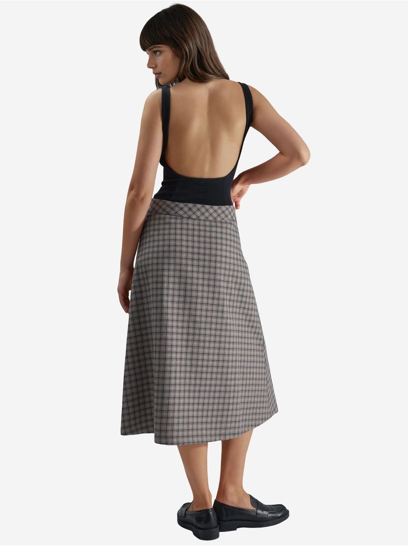 Jupe midi à carreaux taille haute hiccup Beige - Kiabi
