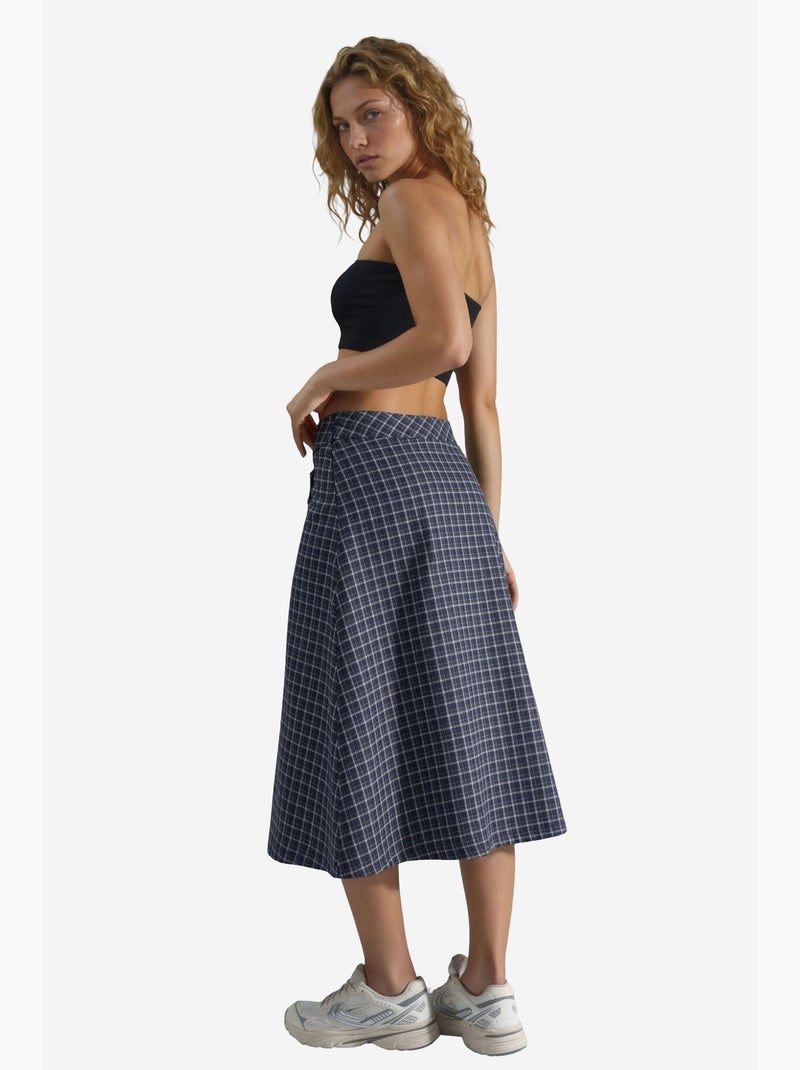 Jupe midi à carreaux taille haute hiccup Bleu marine - Kiabi