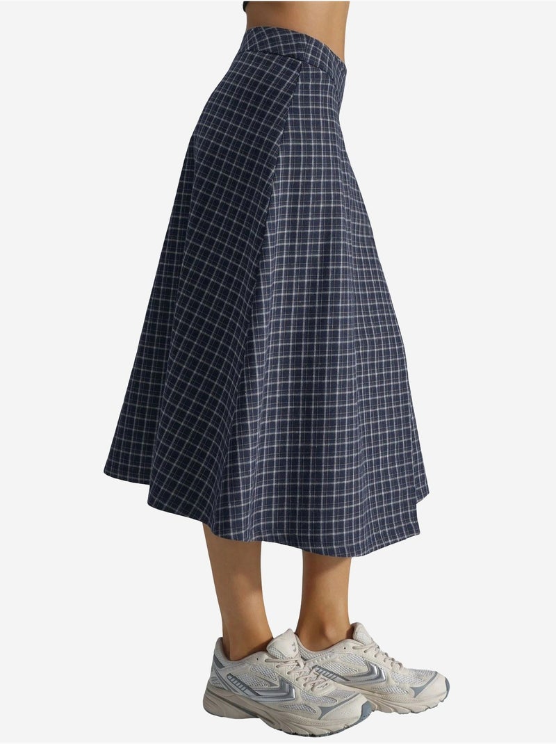 Jupe midi à carreaux taille haute hiccup Bleu marine - Kiabi
