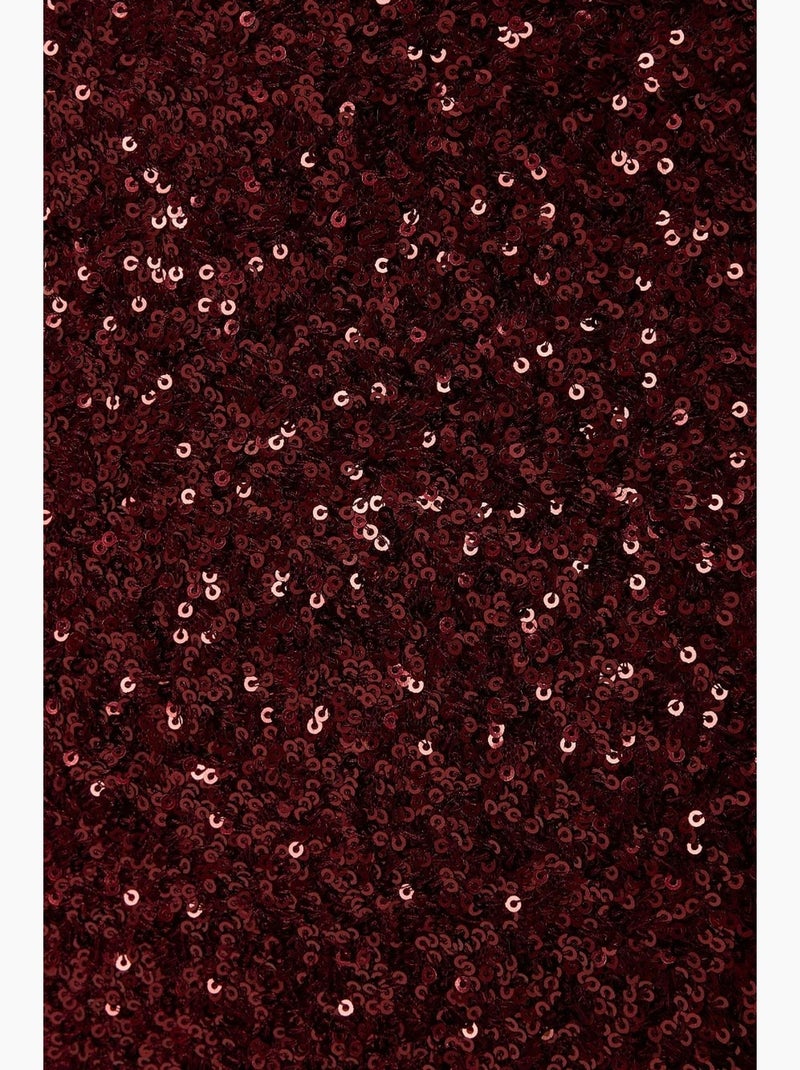 Jupe midi à paillettes avec fente hiccup Rouge bordeaux - Kiabi