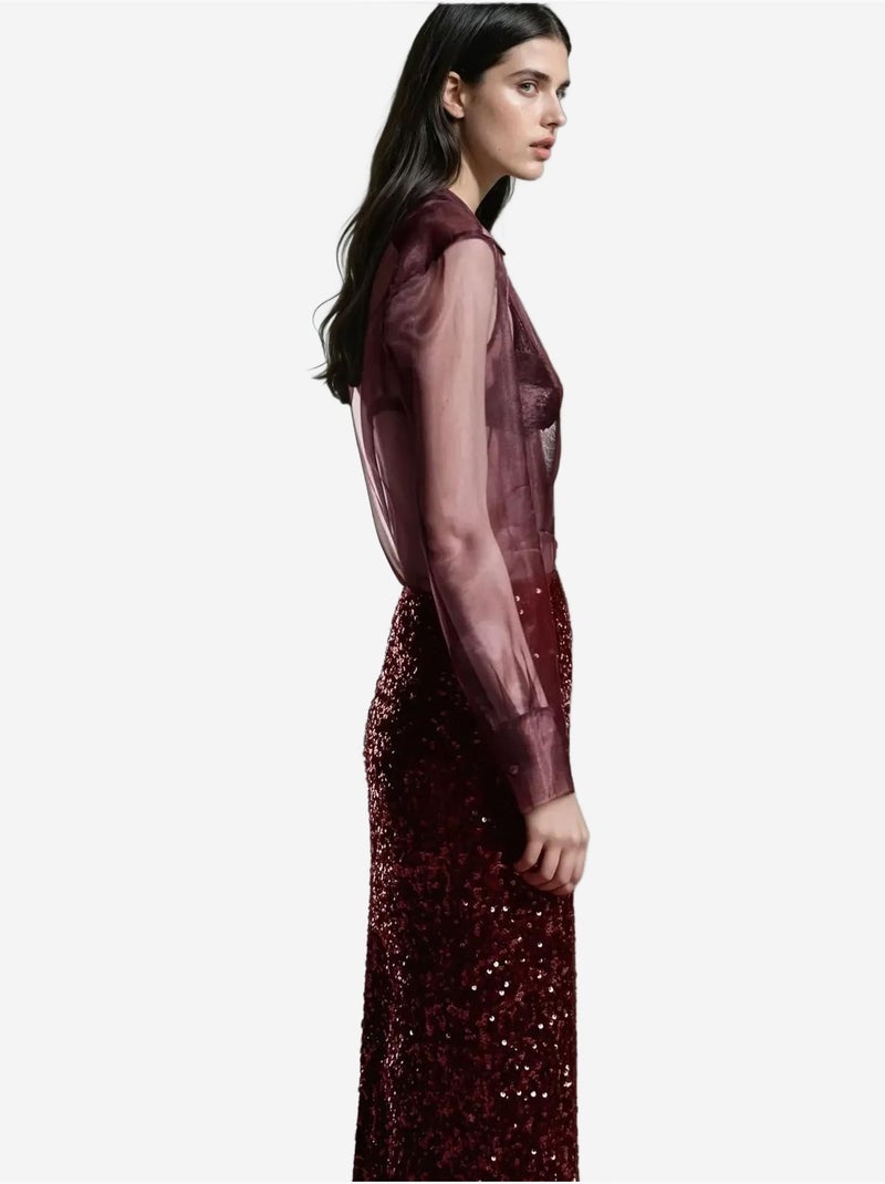 Jupe midi à paillettes avec fente Rouge bordeaux - Kiabi