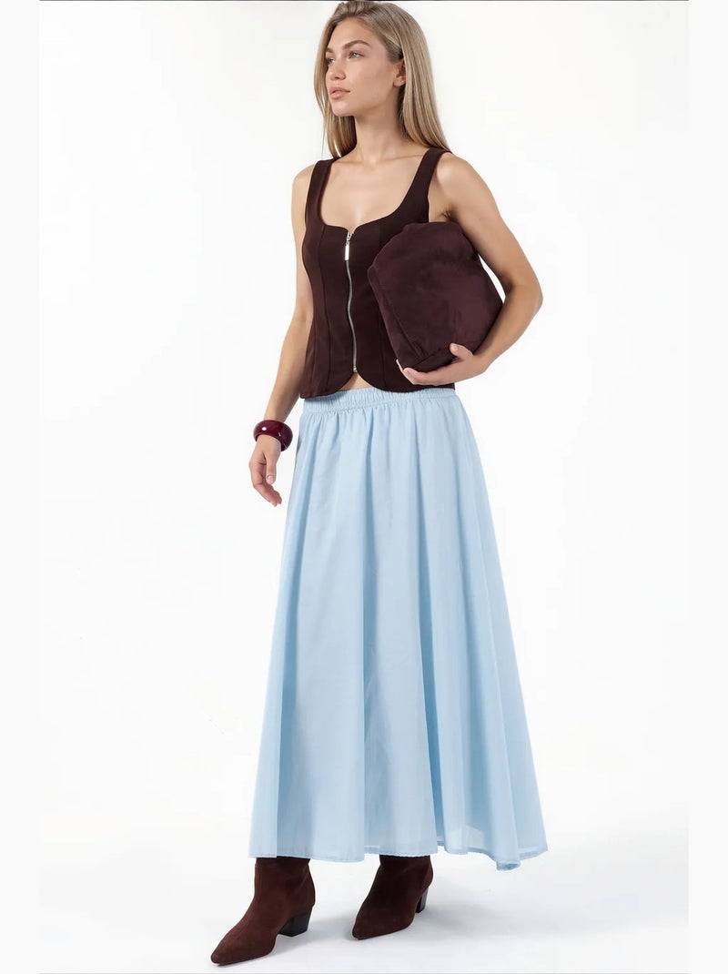 Jupe midi à taille haute en a busem Bleu ciel - Kiabi