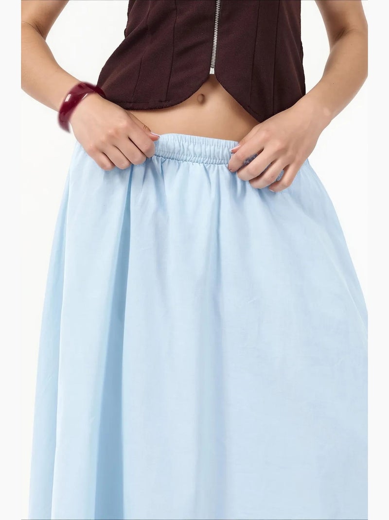 Jupe midi à taille haute en a busem Bleu ciel - Kiabi