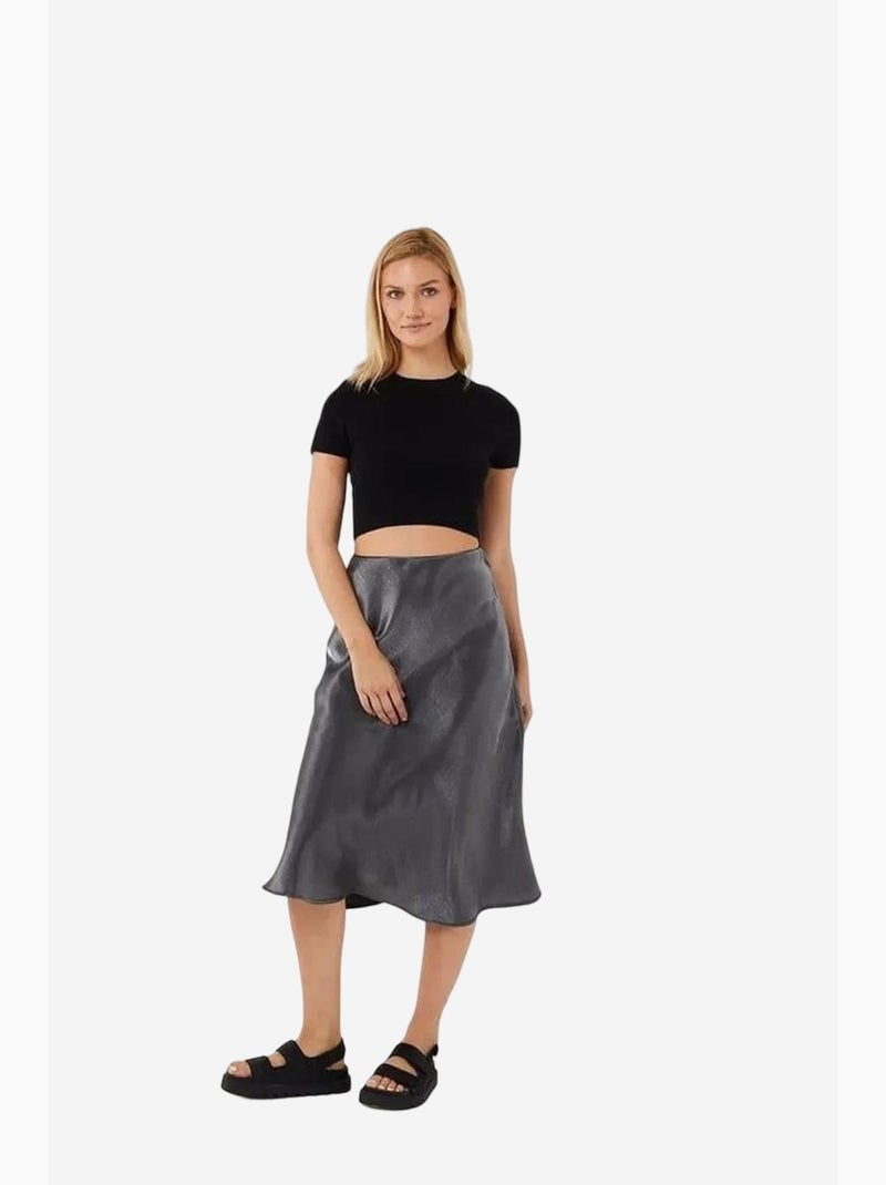 Jupe midi ajustée en satin avec taille élastiquée mixray Gris foncé - Kiabi