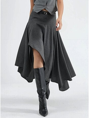 Jupe midi asymétrique texturée taille haute hiccup