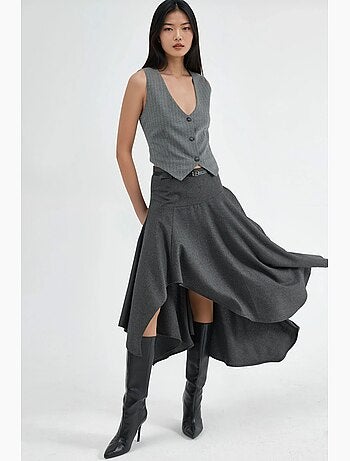 Jupe midi asymétrique texturée taille haute hiccup
