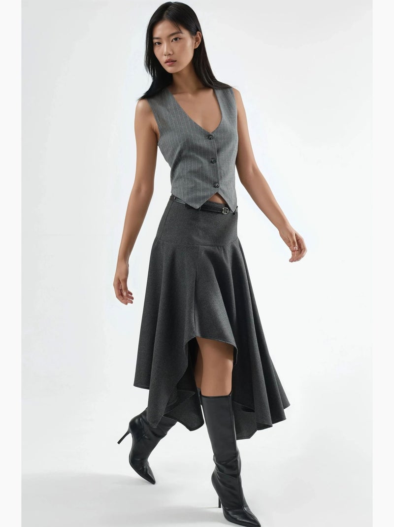Jupe midi asymétrique texturée taille haute hiccup Gris foncé - Kiabi