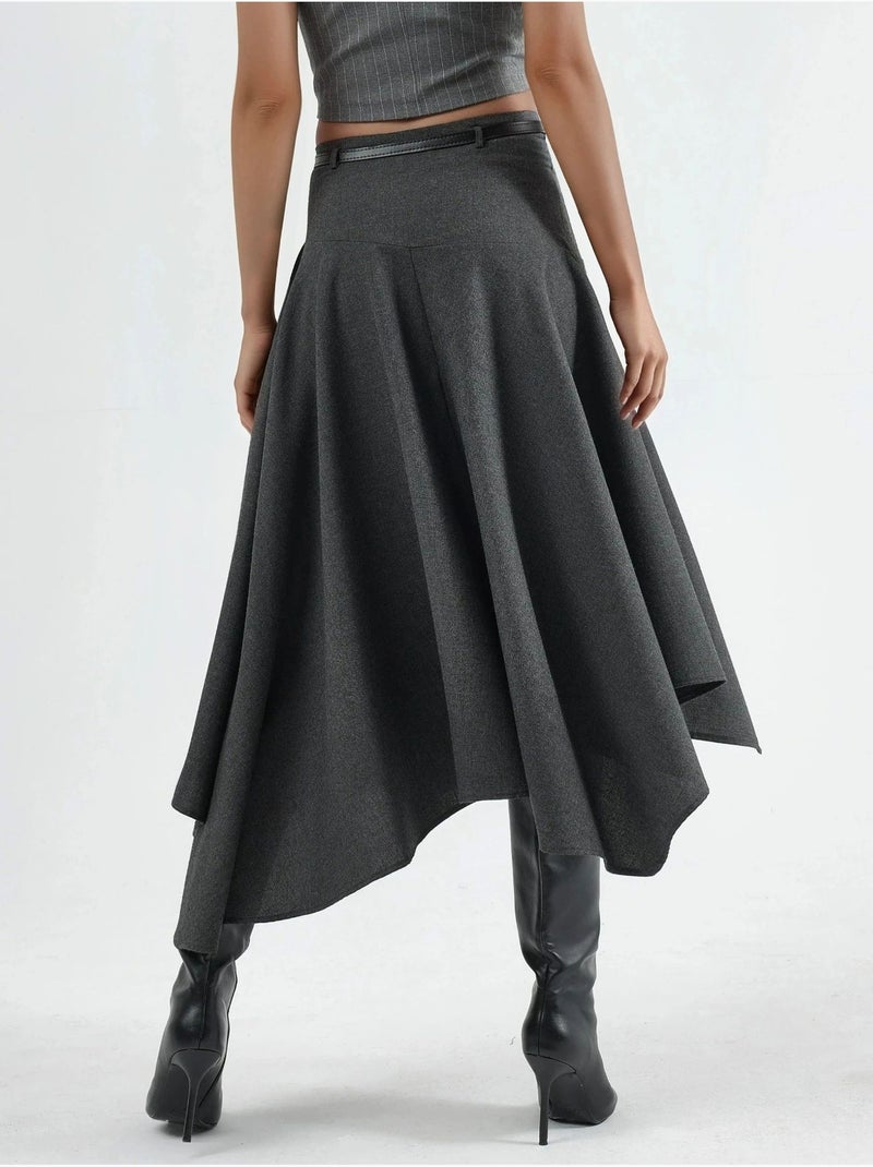 Jupe midi asymétrique texturée taille haute hiccup Gris foncé - Kiabi