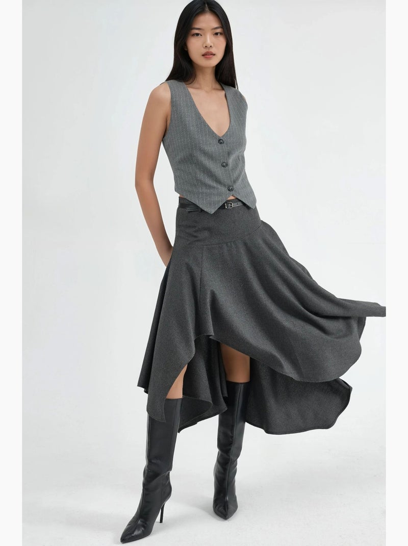 Jupe midi asymétrique texturée taille haute hiccup Gris foncé - Kiabi