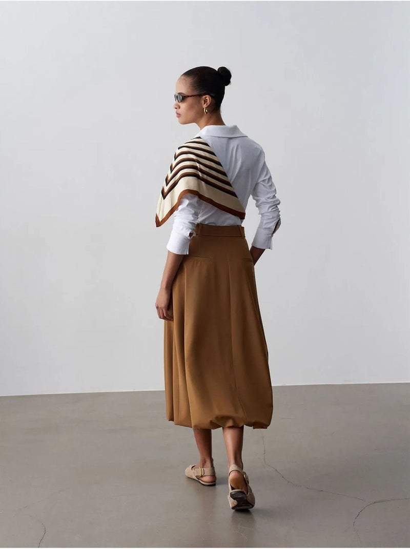 Jupe midi ballon taille haute avec ceinture dilvin Camel - Kiabi