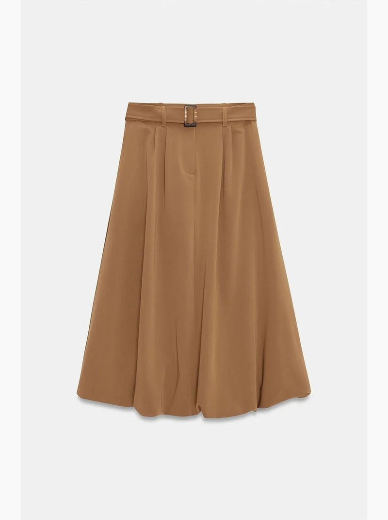 Jupe midi ballon taille haute avec ceinture dilvin Camel - Kiabi