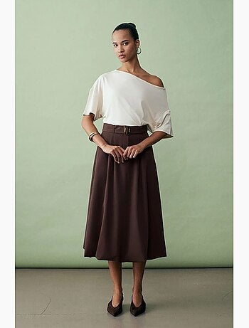 Jupe midi ballon taille haute avec ceinture dilvin