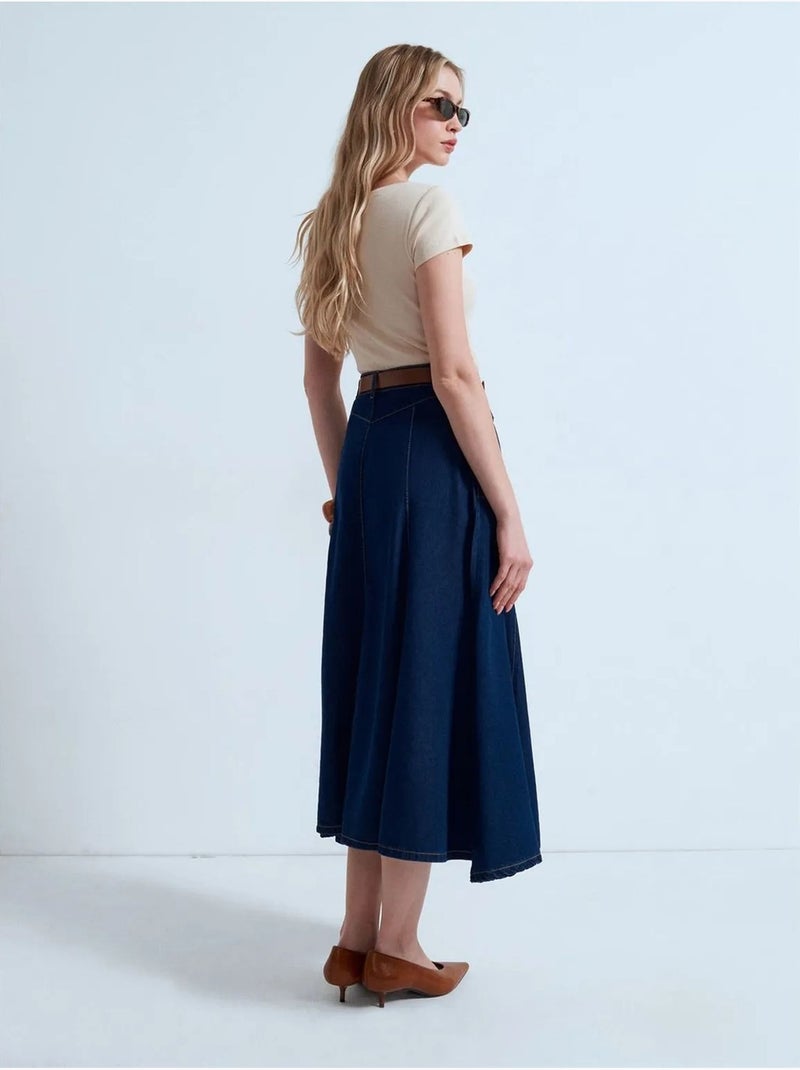 Jupe midi en denim coupe trapèze, taille haute dilvin Bleu outremer - Kiabi