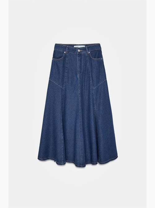 Jupe midi en denim coupe trapèze, taille haute dilvin - Kiabi