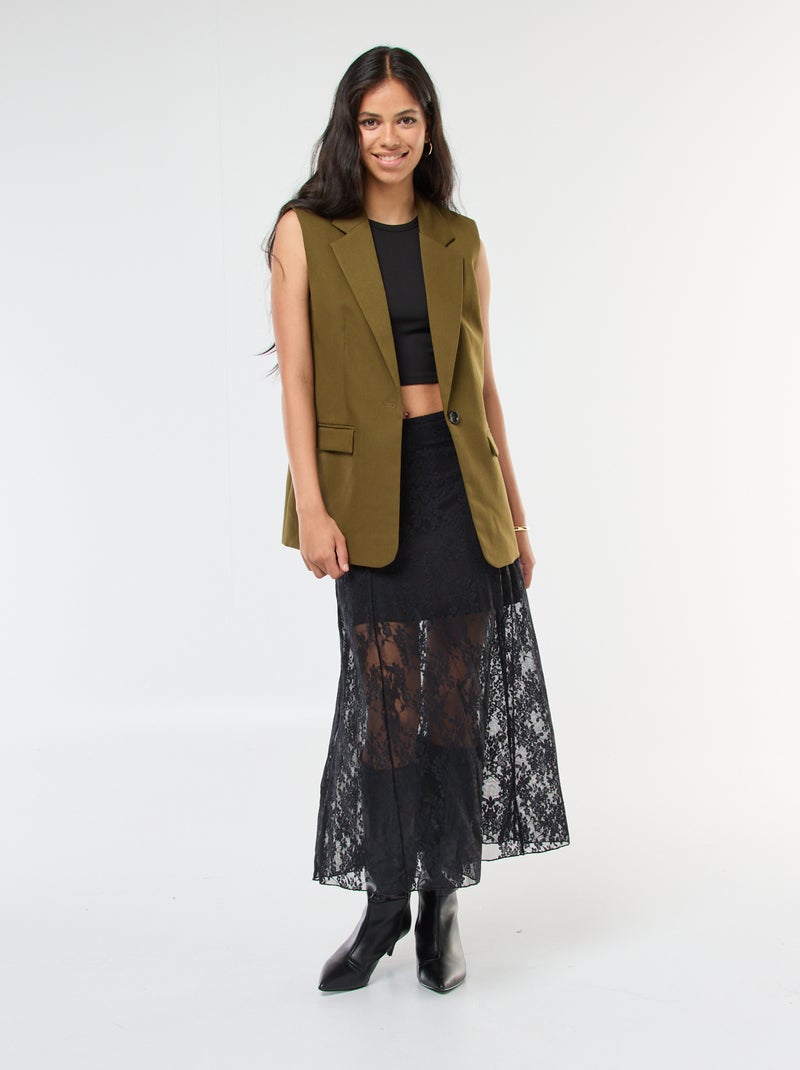 Jupe midi en dentelle Noir - Kiabi