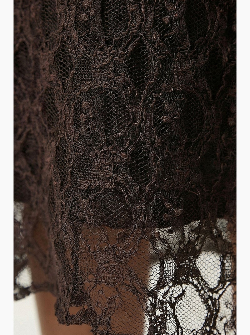 Jupe midi en dentelle taille haute istanbul Marron chocolat - Kiabi