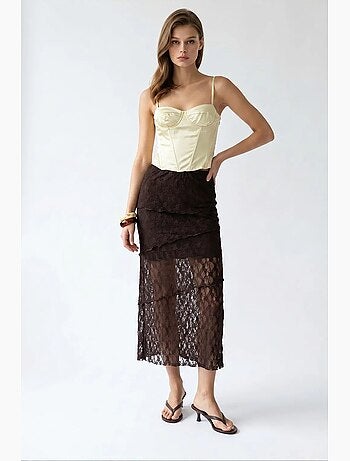 Jupe midi en dentelle taille haute mixray