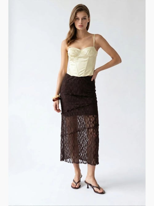 Jupe midi en dentelle taille haute mixray - Kiabi Jupe midi en dentelle taille haute mixray - Kiabi