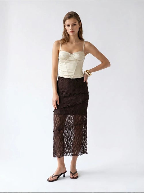 Jupe midi en dentelle taille haute mixray - Kiabi Jupe midi en dentelle taille haute mixray - Kiabi