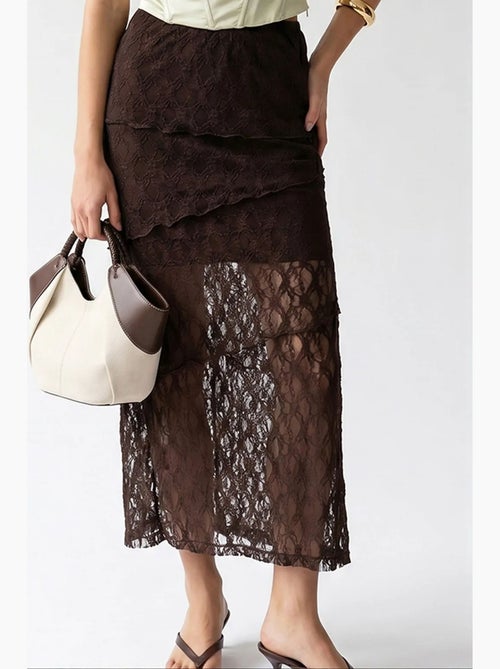 Jupe midi en dentelle taille haute mixray - Kiabi Jupe midi en dentelle taille haute mixray - Kiabi