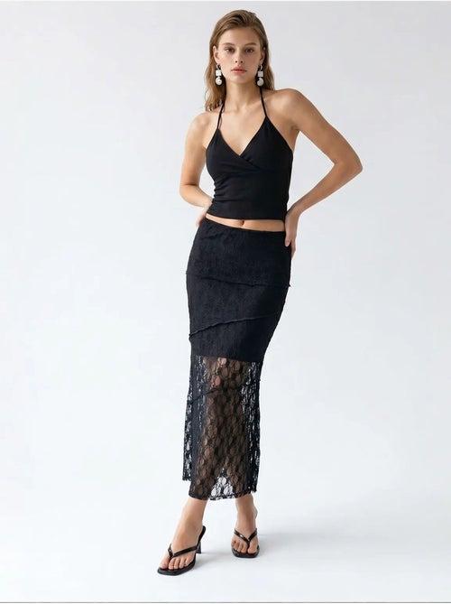 Jupe midi en dentelle taille haute mixray - Kiabi Jupe midi en dentelle taille haute mixray - Kiabi