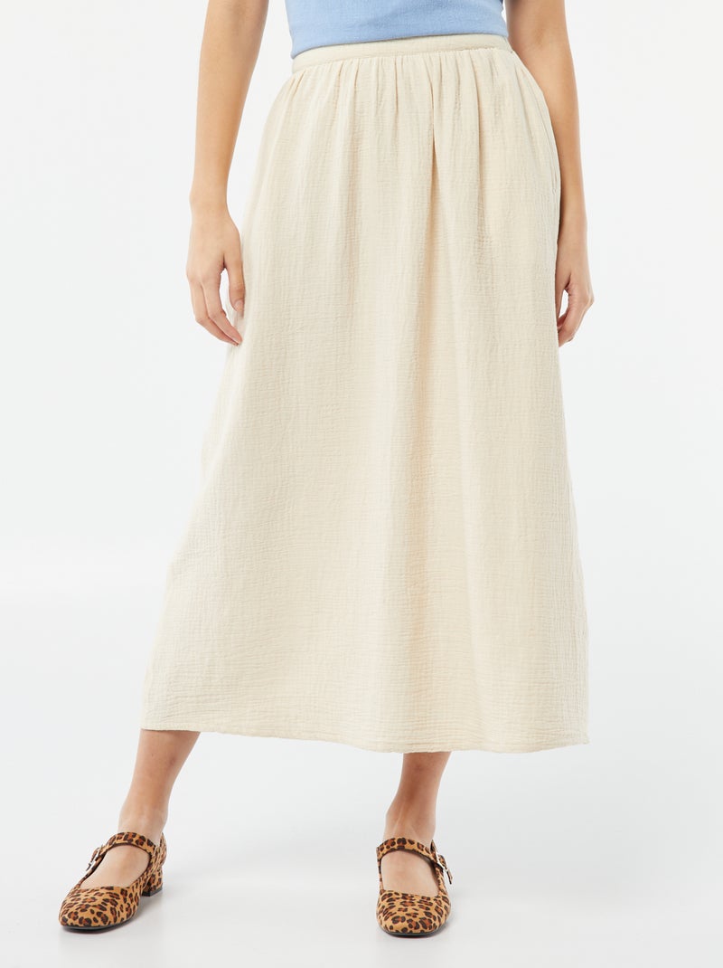 Jupe midi en gaze de coton Ecru - Kiabi