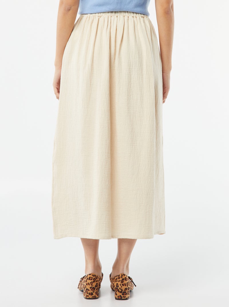 Jupe midi en gaze de coton Ecru - Kiabi