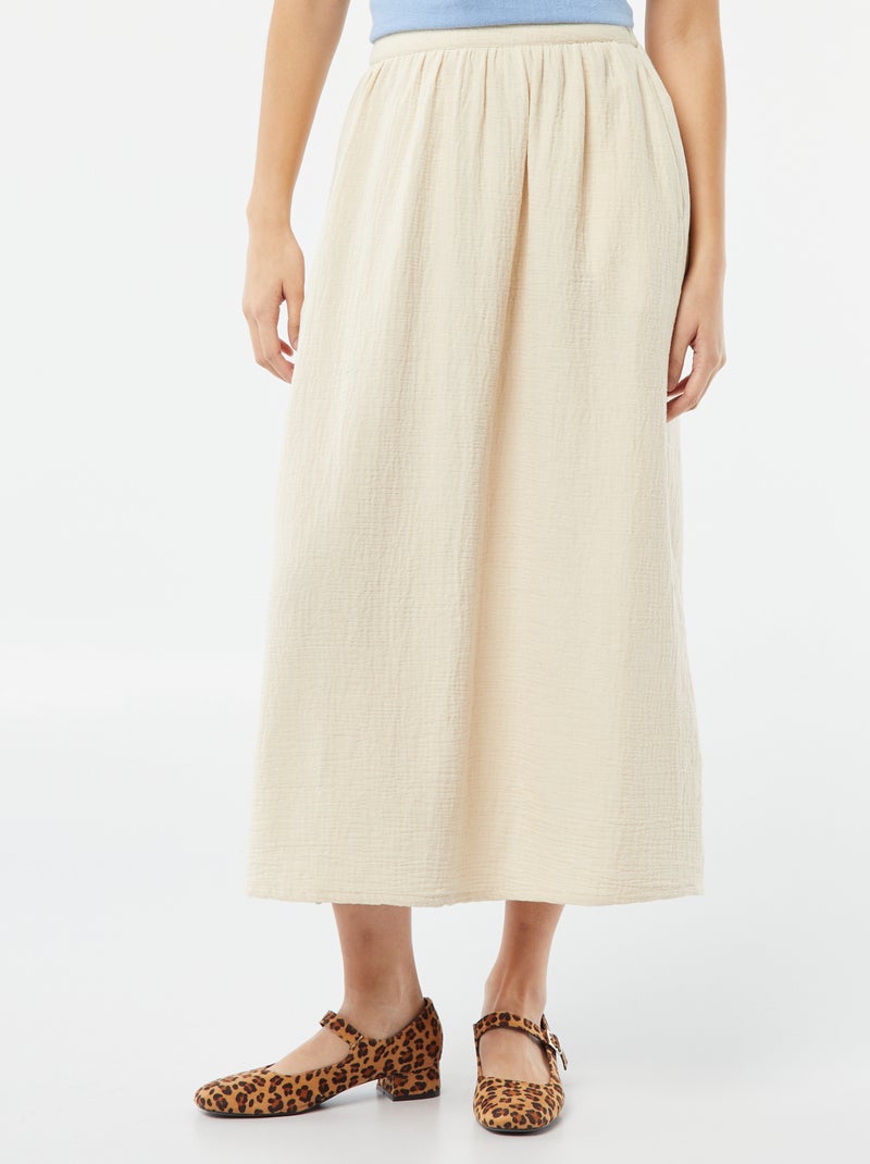 Jupe midi en gaze de coton Ecru - Kiabi
