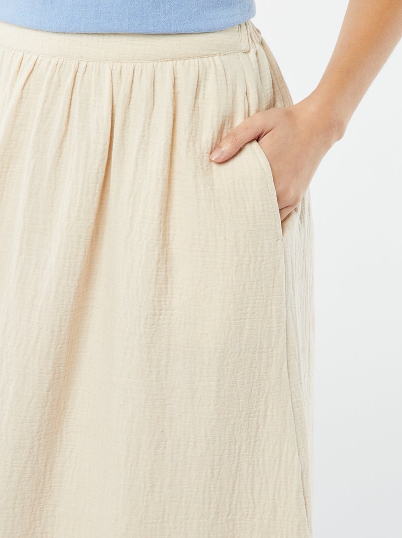 Jupe midi en gaze de coton Ecru - Kiabi