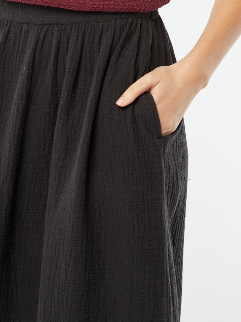 Jupe midi en gaze de coton noir - Kiabi