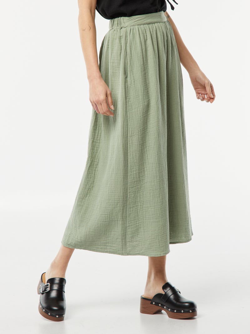 Jupe midi en gaze de coton Vert - Kiabi