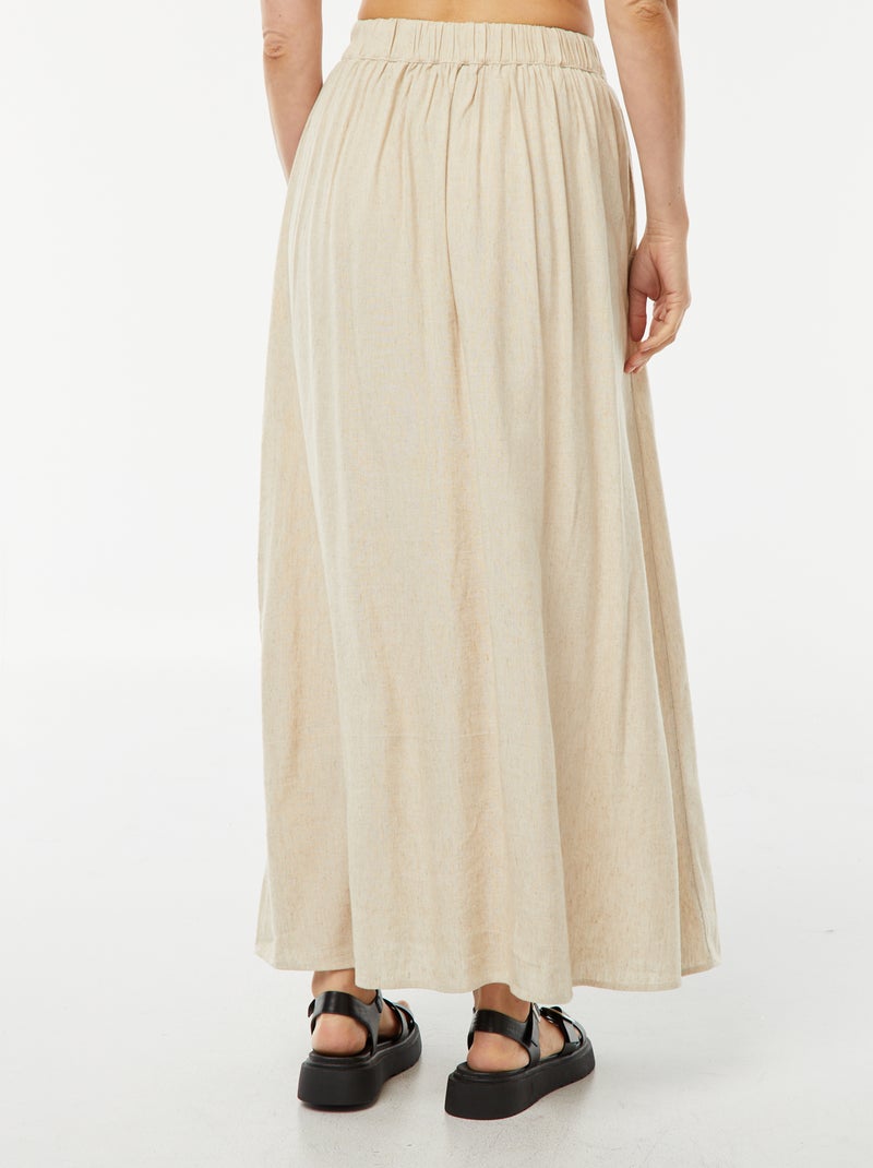 Jupe midi en lin mélangé avec 2 poches Beige - Kiabi