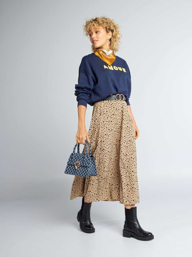 Jupe midi en maille crêpe Beige léopard - Kiabi