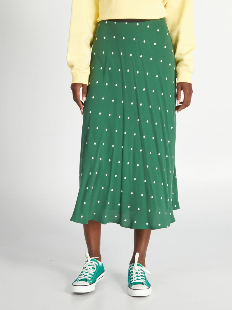 Jupe midi en maille crêpe Vert à pois - Kiabi