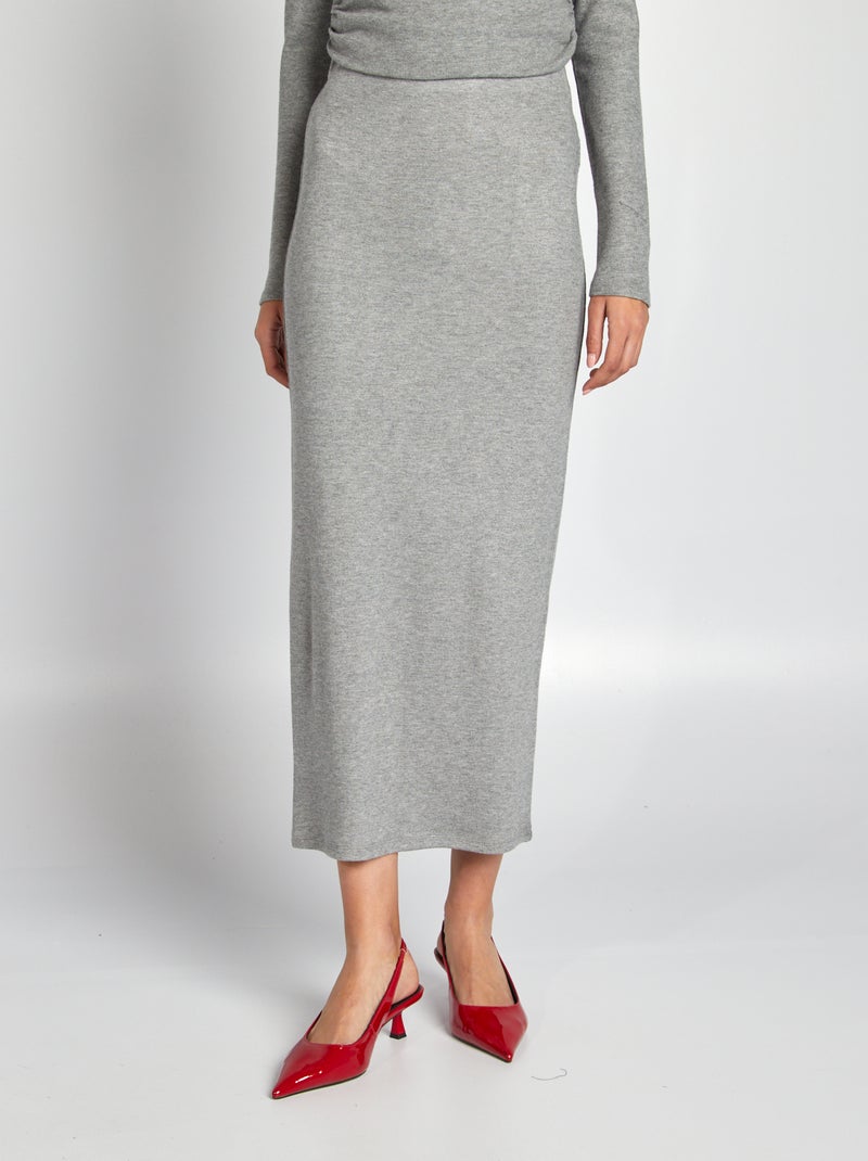 Jupe midi en maille doudou Gris - Kiabi