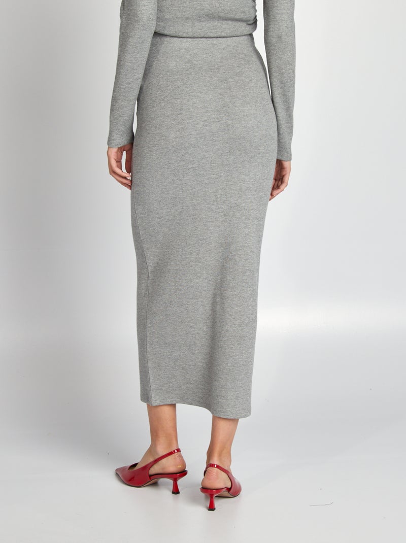 Jupe midi en maille doudou Gris - Kiabi