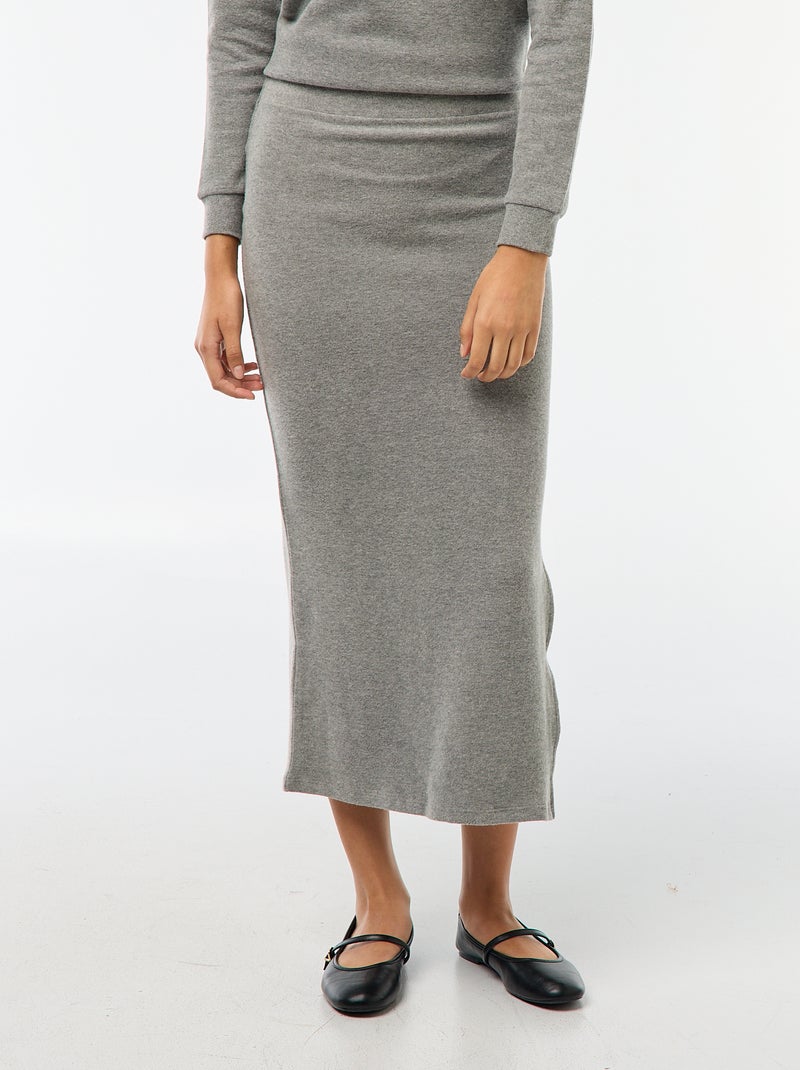 Jupe midi en maille doudou Gris - Kiabi
