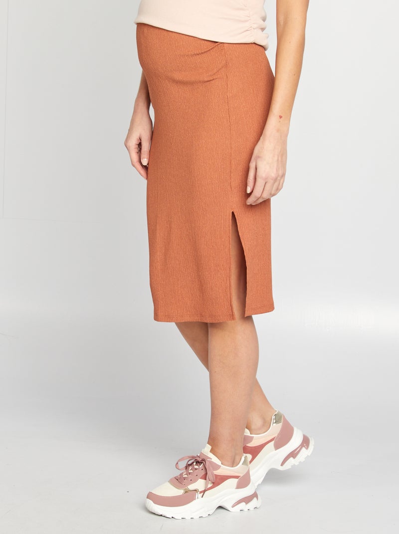 Jupe midi en maille gaufrée grossesse MARRON - Kiabi