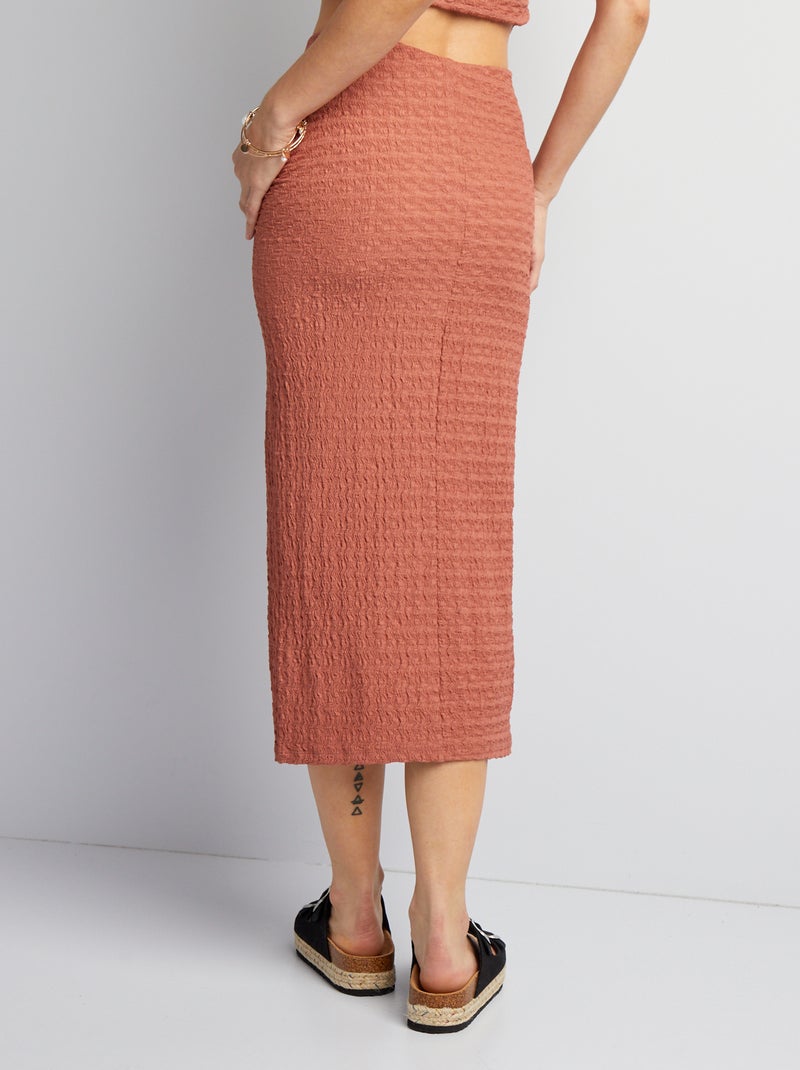 Jupe midi en maille gaufrée stretch Marron - Kiabi