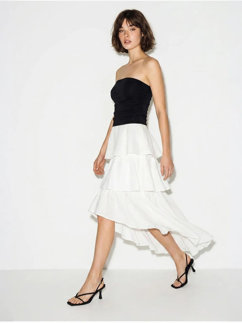Jupe midi en popeline de coton à taille haute lucci Blanc - Kiabi
