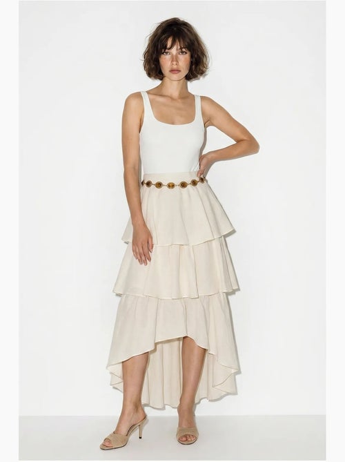 Jupe midi en popeline de coton à taille haute lucci - Kiabi