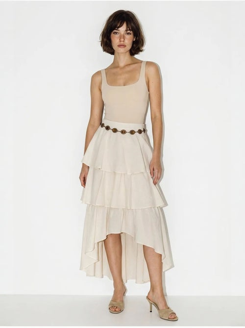 Jupe midi en popeline de coton à taille haute lucci - Kiabi