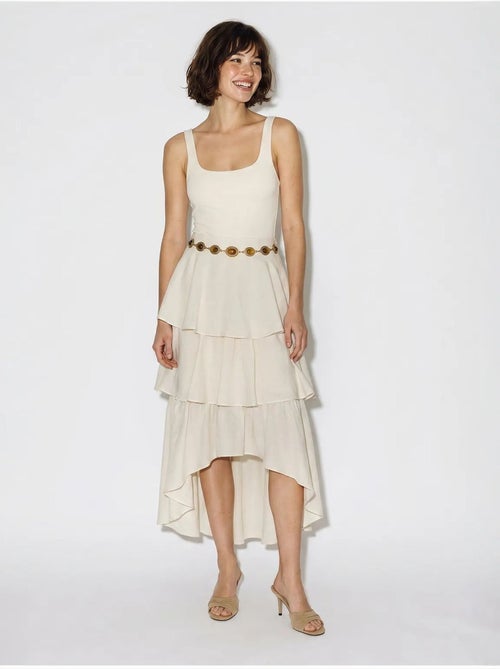 Jupe midi en popeline de coton à taille haute lucci - Kiabi