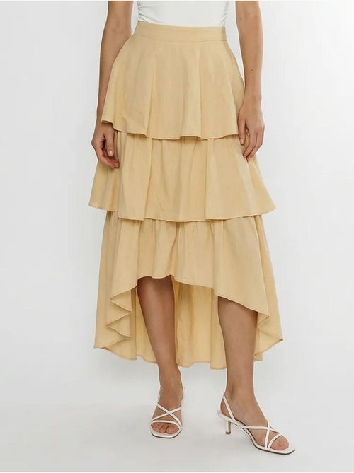 Jupe midi en popeline de coton à taille haute lucci - Kiabi