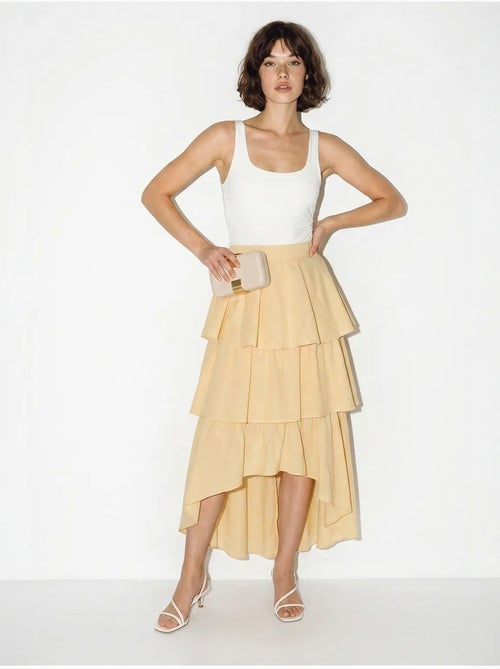 Jupe midi en popeline de coton à taille haute lucci - Kiabi