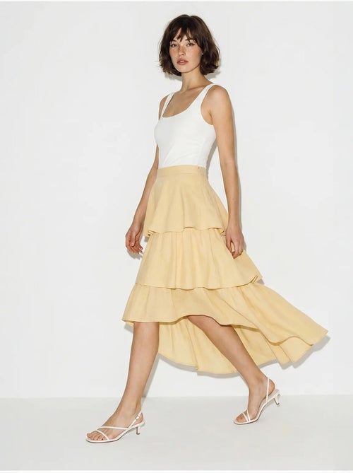 Jupe midi en popeline de coton à taille haute lucci - Kiabi