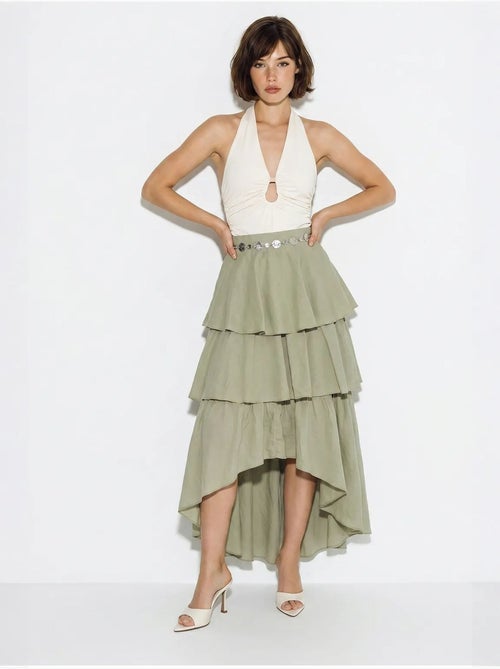 Jupe midi en popeline de coton à taille haute lucci - Kiabi