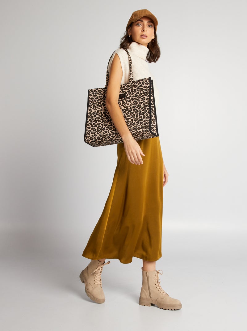 Jupe midi en satin Camel - Kiabi