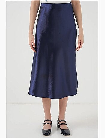 Jupe midi en satin coupe trapèze à taille haute bdart
